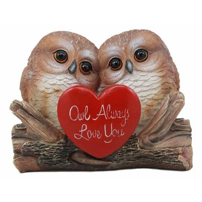 1 Pcs Romantic Owl Couple Statue Owl Always Love You Owl Lovebirds Holding Heart Sign