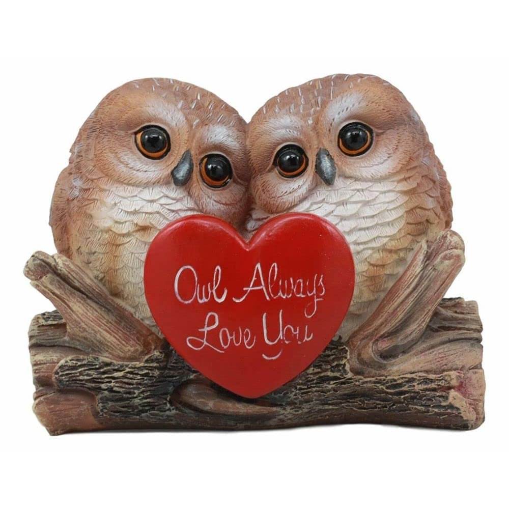 1 Pcs Romantic Owl Couple Statue Owl Always Love You Owl Lovebirds Holding Heart Sign