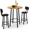 Recaceik 3 Piece Pub Dining Set, Modern Round bar Table and Stools for 2 Kitchen Counter Height Wood Top Bistro Easy Assemble for Breakfast Nook Living Room Small Space Restaurant, Rustic Brown 23.6" view 1