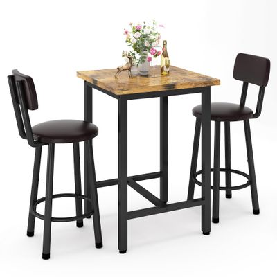 Recaceik 3 Piece Pub Dining Set, Modern bar Table and Stools for 2 Kitchen Counter Height Wood Top Bistro Easy Assemble for Breakfast Nook Living Room Small Space Restaurant, Rustic Brown 24