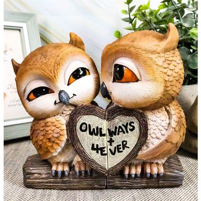 1 Pcs Valentines Kissing Love Owl Couple Decor Statue 2 Owls W/ Heart Sign