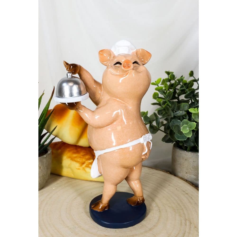 1 Pcs Voluptuous Bistro Chef The Pig With Service Plate And Cloche Dome Statue