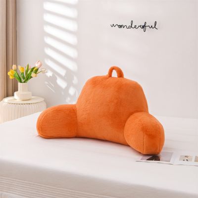 A Nice Night Faux Fur Reading Pillow Bed Wedge Large Adult Children Backrest with Arms Back Support for Sitting Up in Bed/Couch for Bedrest, Orange
