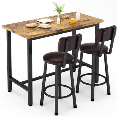 Recaceik 3 Piece Pub Dining Set, Modern bar Table and Stools for 2 Kitchen Counter Height Wood Top Bistro Easy Assemble for Breakfast Nook Living Room Small Space Restaurant, Rustic Brown 39