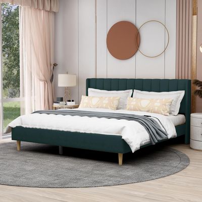 AGARTT Upholstered Platform Bed Frame King Size with Headboard and Footboard/Wooden Slats Support/No Box Spring Needed/Easy Assembly,Green Velvet