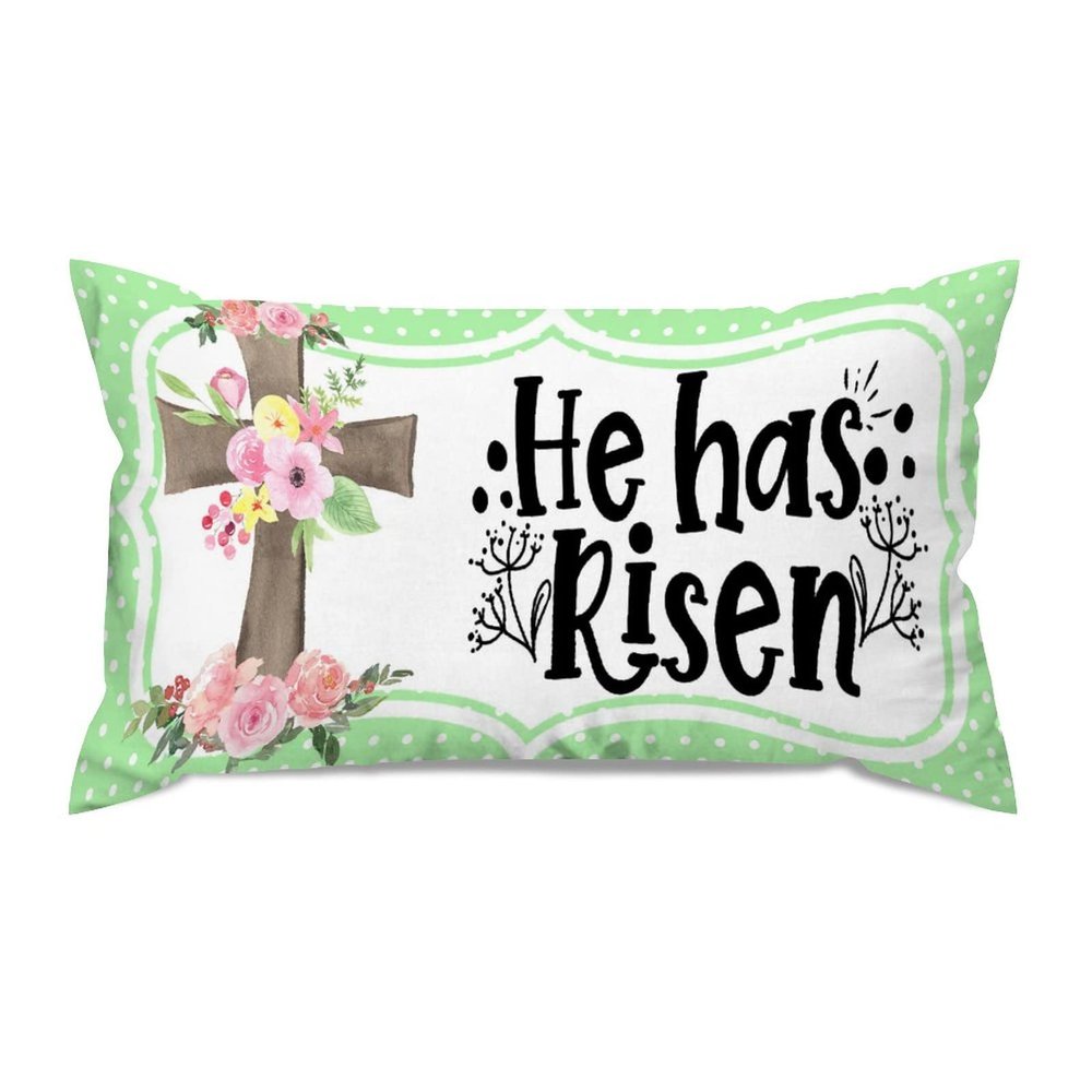 Bible Verse Christian Quote He is Risen Cross Floral Polka Dots Lumbar Pillow Covers Farmhouse 14x24 Canvas Religious Easter Cushion Covers Rectangle Pillow Covers Outdoor for Couch Home Decor
