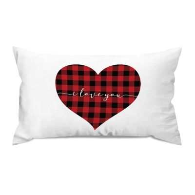 Rebbygena Lumbar Throw Pillow Covers 14x24 Farmhouse Decorative Throw Pillows Cover I Love You Heart Red Black Plaid Valentines Day Accent Pillows Case Cushion Covers Home Decor