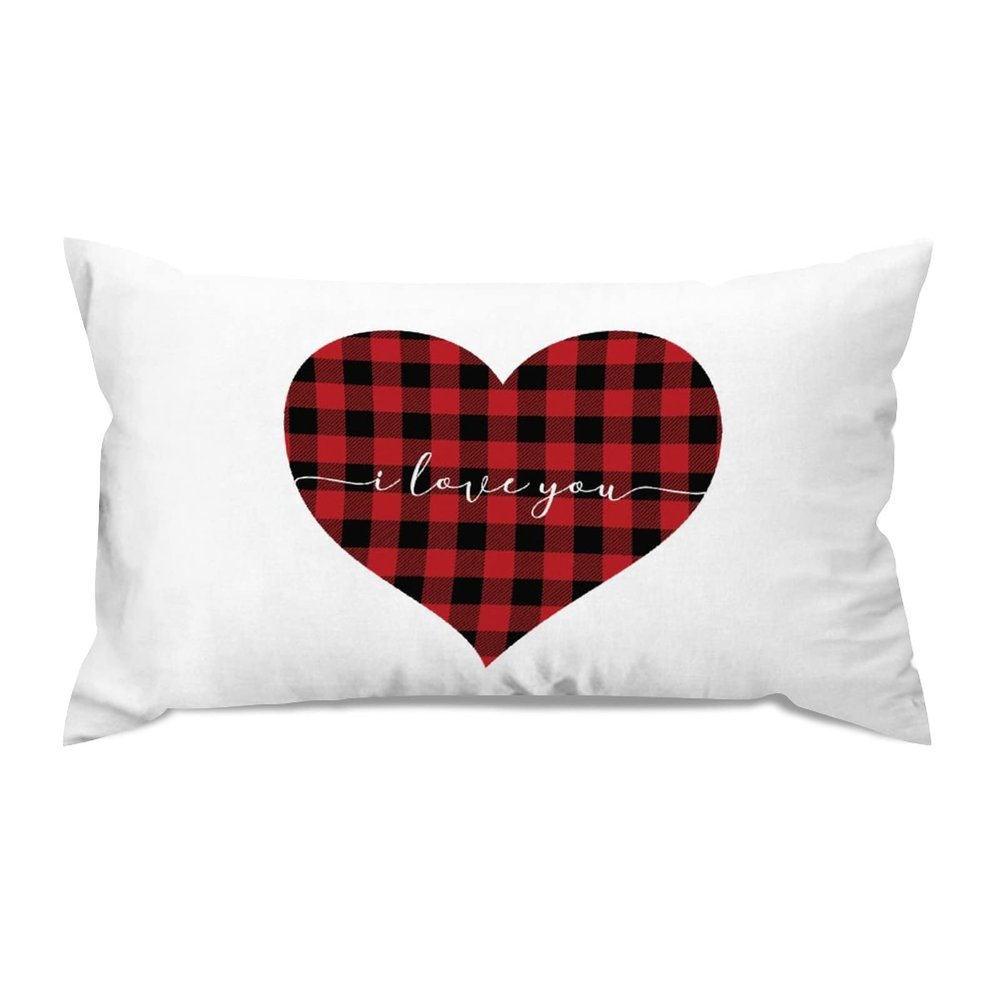 Rebbygena Lumbar Throw Pillow Covers 14x24 Farmhouse Decorative Throw Pillows Cover I Love You Heart Red Black Plaid Valentines Day Accent Pillows Case Cushion Covers Home Decor