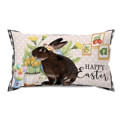 Black Plaid Cute Easter Rabbit with Flower Egg Lumbar Throw Pillow Covers 14x24 Canvas Pillow Case Easter Bunny Cushion Covers Farmhouse for Couch for Kids Women Girls
