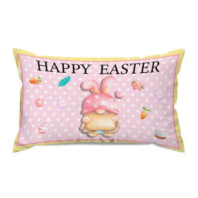 Cute Happy Easter Gnome Pink Yellow with White Polka Dots Lumbar Pillow Covers Farmhouse 12x20 Canvas Easter Bunny Cushion Covers Rectangle Pillow Covers Outdoor for Couch Home Decor