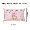 Cute Happy Easter Gnome Pink Yellow with White Polka Dots Lumbar Pillow Covers Farmhouse 12x20 Canvas Easter Bunny Cushion Covers Rectangle Pillow Covers Outdoor for Couch Home Decor view 2