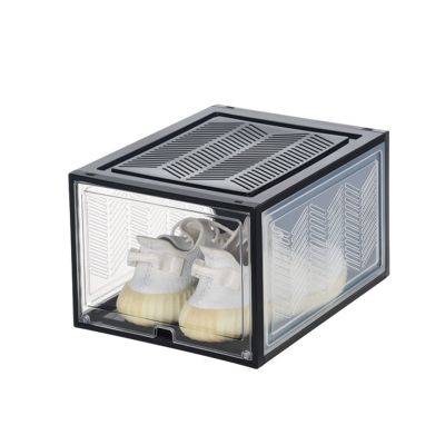 clinmday Shoe Organizer Storage Shoe Box High Capacity Dust proof Stackable Pull out Type for Home and Entryway Shoe box Flap drawer shoe box Storage Black