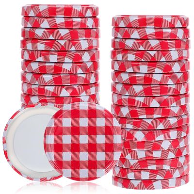 Kichvoe Mason Jar Lids 2.55 Inch Checked Screw Caps for Canning Jars 40 Pieces Airtight Leak-Proof Bottle Cap Accessories for Home Kitchen Jam Jelly Storage