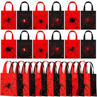 Ferraycle 24 Pack Spider Themed Gift Bags Spider Party Favors Non Woven Reusable Goody Treat Bags with Handles Birthday Party Supplies for Kids Boys, 6 Styles(Spooky Style)