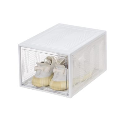 clinmday Shoe Organizer Storage Shoe Box High Capacity Dust proof Stackable Pull out Type for Home and Entryway Shoe box Flap drawer shoe box Storage White