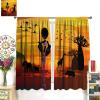 African Forest Window CurtainsAfrican Curly Hair Women Dress Traditional Angara Clothing, Grassland Sunset Landscape Blackout Curtains for Living Room BedroomElephant and Giraffe 42x45 Inch view 3