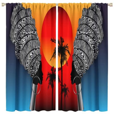 African Beauty Portrait Window CurtainsAbstract African Women Dressed Traditional Headscarf Large Earrings, Sunset Landscape Ethnic Print Blackout Curtains for Living Room 63x63in