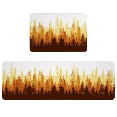 Abstract Forest Orange Kitchen Mats and Rugs Set of 2, Modern Gradient Aesthetics Colors Washable Absorbent Kitchen Runner Rug Carpet Anti-Fatigue Comfort Mat for Kitchen Bathroom Laundry 18x30+18x47