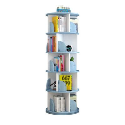 6-layer Round Rotating Bookshelf, 360-degree Rotatable and Stable Shelf, Safety Curved Stopper, Multi-layer Open Magazine Rack, Home Floor Standing Storage Display Rack ( Color : Blue , Size : 5 layer