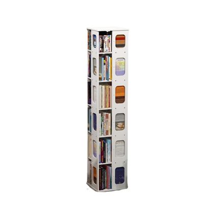 360 Degrees Revolving Display Case, Rotating Bookshelf, Rectangle Revolving Bookcase, Home/Office/Kids Room Multifunctional Storage Rack (Color : White, Size : 6 Layers)