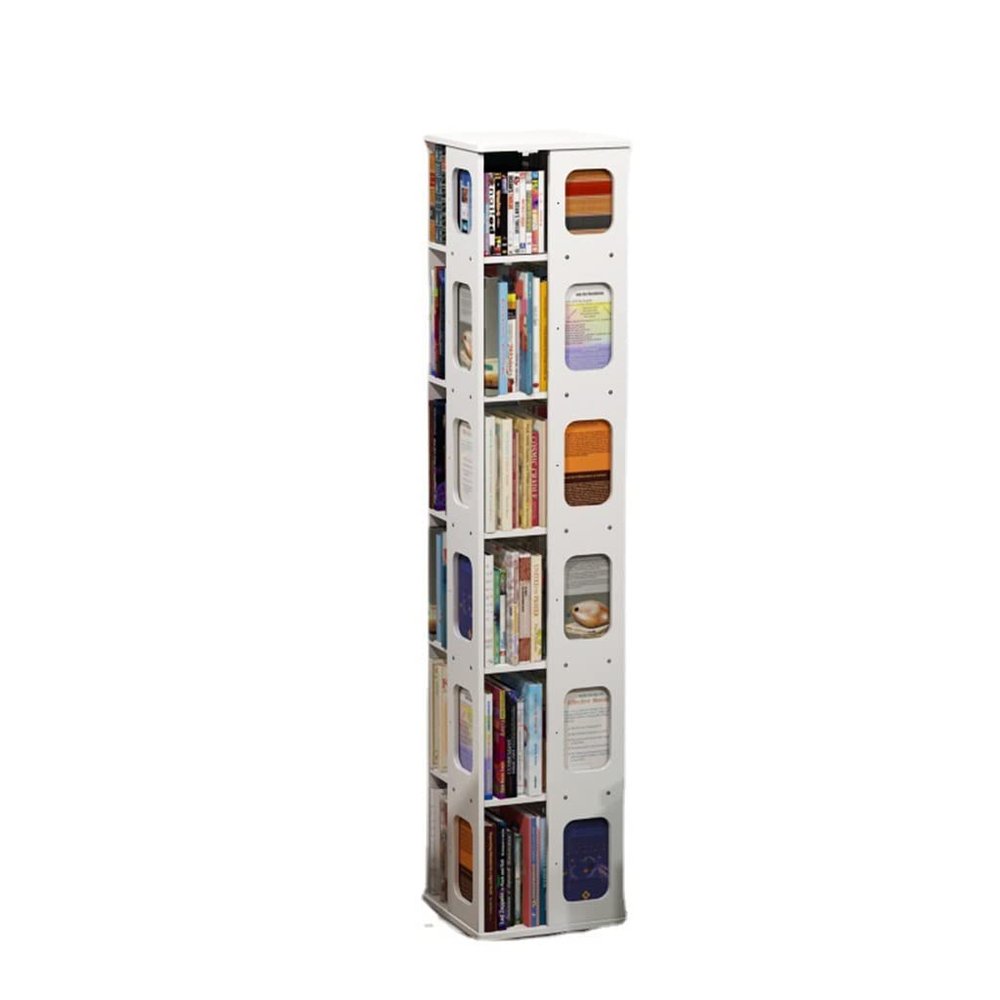 360 Degrees Revolving Display Case, Rotating Bookshelf, Rectangle Revolving Bookcase, Home/Office/Kids Room Multifunctional Storage Rack (Color : White, Size : 6 Layers)