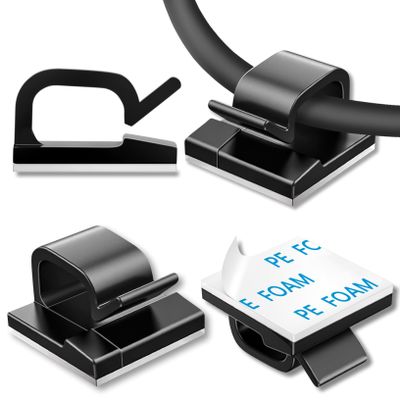 100 Pcs Cable Clips, Adhesive Cable Organizer Cord Holder Wire Clip Wire Management Self Adhesive Hooks Wire Holder for Office, Home (Black)