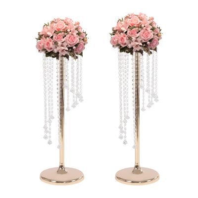 Wedding Centerpieces Gold Flower Vase - 2 Pcs 27.5 inch Tall Crystal Flower Stand Metal Vase for Table Decoration, Elegant Wedding Decoration Chandelier Centerpiece Stand