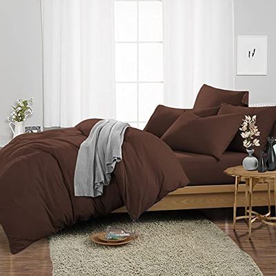 400 Thread Count 3 Piece Duvet, Quilt, Comforter Cover Set, 100% Egyptian Cotton All Season Comforter Cover with Zipper Closure, Ultra Soft & Breatheable - Chocolate Solid, Full.