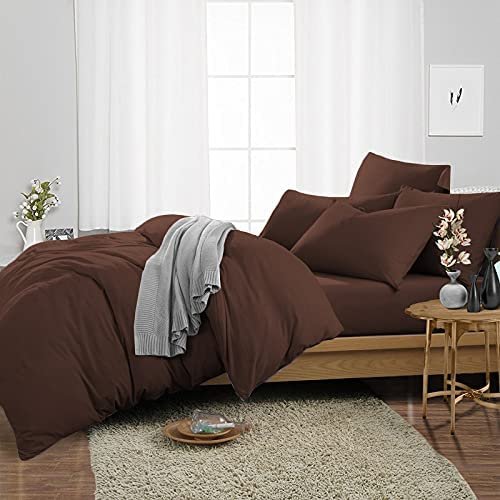 400 Thread Count 3 Piece Duvet, Quilt, Comforter Cover Set, 100% Egyptian Cotton All Season Comforter Cover with Zipper Closure, Ultra Soft & Breatheable - Chocolate Solid, Full.