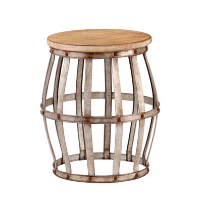 18" Silver and Natural Manufactured Wood Round End Table