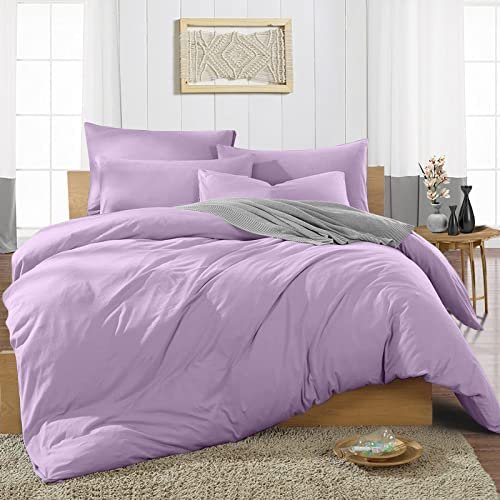 400 Thread Count 3 Piece Duvet, Quilt, Comforter Cover Set, 100% Egyptian Cotton All Season Comforter Cover with Zipper Closure, Ultra Soft & Breatheable - Lavender Solid, Cal King.