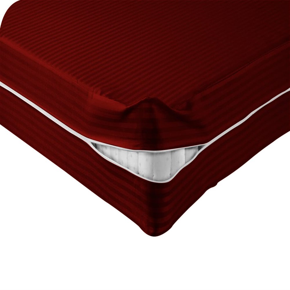 Velosso 1 Piece Striped Zipper Mattress Cover Only Twin Size 6" Pocket Sold Separately 1000 Thread Count 100% Egyptian Cotton, Burgundy