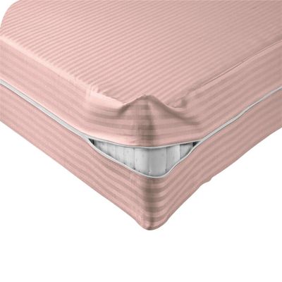 Velosso 1 Piece Striped Zipper Mattress Cover Only Twin Size 8" Pocket Sold Separately 1000 Thread Count 100% Egyptian Cotton, Blush