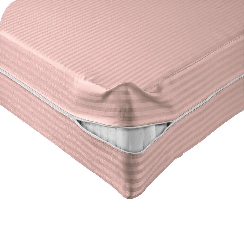 Velosso 1 Piece Striped Zipper Mattress Cover Only Twin Size 8" Pocket Sold Separately 1000 Thread Count 100% Egyptian Cotton, Blush