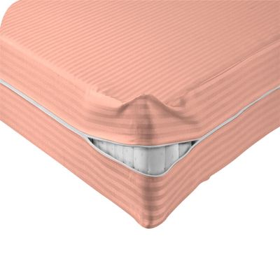 Velosso 1 Piece Striped Zipper Mattress Cover Only Twin Size 8" Pocket Sold Separately 1000 Thread Count 100% Egyptian Cotton, Peach