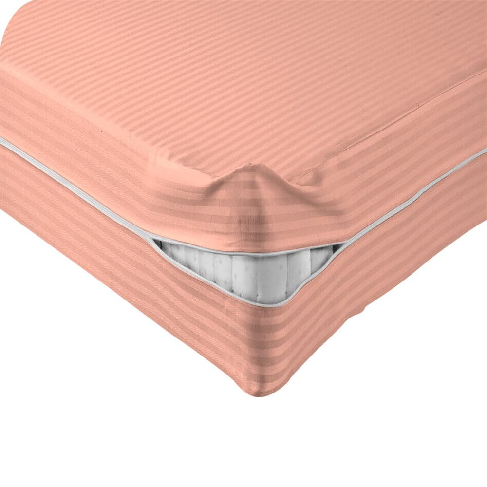 Velosso 1 Piece Striped Zipper Mattress Cover Only Twin Size 8" Pocket Sold Separately 1000 Thread Count 100% Egyptian Cotton, Peach