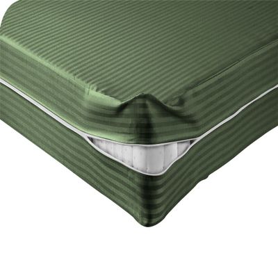 Velosso 1 Piece Striped Zipper Mattress Cover Only Queen Size 6" Pocket Sold Separately 1000 Thread Count 100% Egyptian Cotton, Moss