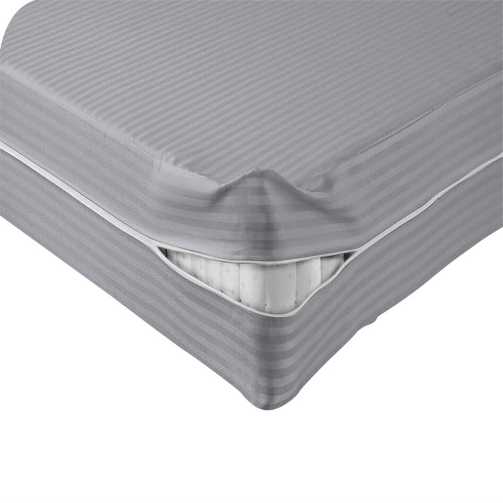 Velosso 1 Piece Striped Zipper Mattress Cover Only Olympic Queen Size 8" Pocket Sold Separately 1000 Thread Count 100% Egyptian Cotton, Silver