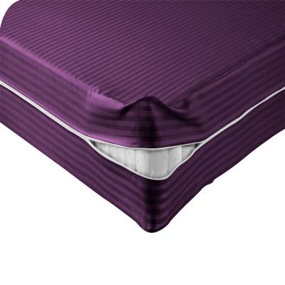 Velosso 1 Piece Striped Zipper Mattress Cover Only Olympic Queen Size 6" Pocket Sold Separately 1000 Thread Count 100% Egyptian Cotton, Plum