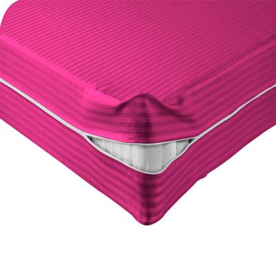 Velosso 1 Piece Striped Zipper Mattress Cover Only Olympic Queen Size 6" Pocket Sold Separately 1000 Thread Count 100% Egyptian Cotton, Hot Pink