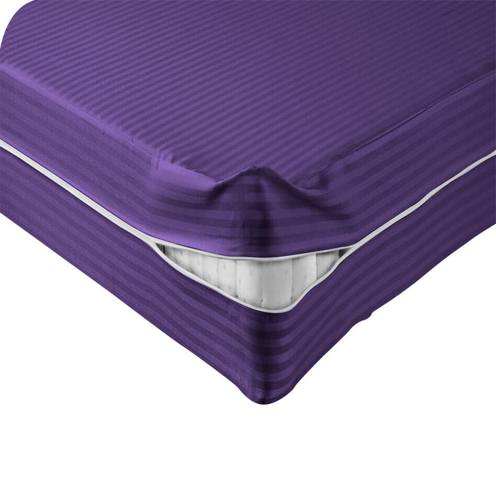 Velosso 1 Piece Striped Zipper Mattress Cover Only King Size 8" Pocket Sold Separately 1000 Thread Count 100% Egyptian Cotton, Purple