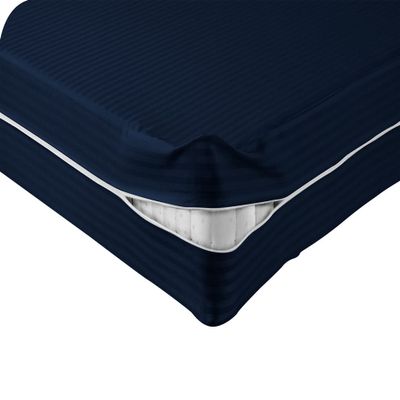 Velosso 1 Piece Striped Zipper Mattress Cover Only King Size 6" Pocket Sold Separately 1000 Thread Count 100% Egyptian Cotton, Navy Blue