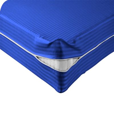 Velosso 1 Piece Striped Zipper Mattress Cover Only Full Size 6" Pocket Sold Separately 1000 Thread Count 100% Egyptian Cotton, Royal Blue
