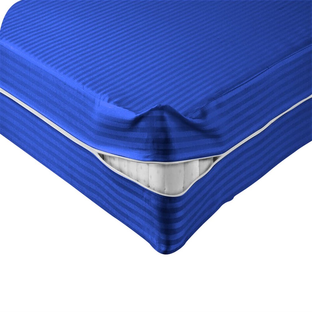 Velosso 1 Piece Striped Zipper Mattress Cover Only Full Size 6" Pocket Sold Separately 1000 Thread Count 100% Egyptian Cotton, Royal Blue