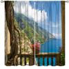 Country Town Landscape Curtains,Blue Sea Lake Mountain Range Nature Landscape Print Bedroom Living Room Window Curtains 42x45 Inch view 1