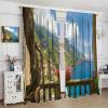 Country Town Landscape Curtains,Blue Sea Lake Mountain Range Nature Landscape Print Bedroom Living Room Window Curtains 42x45 Inch view 4