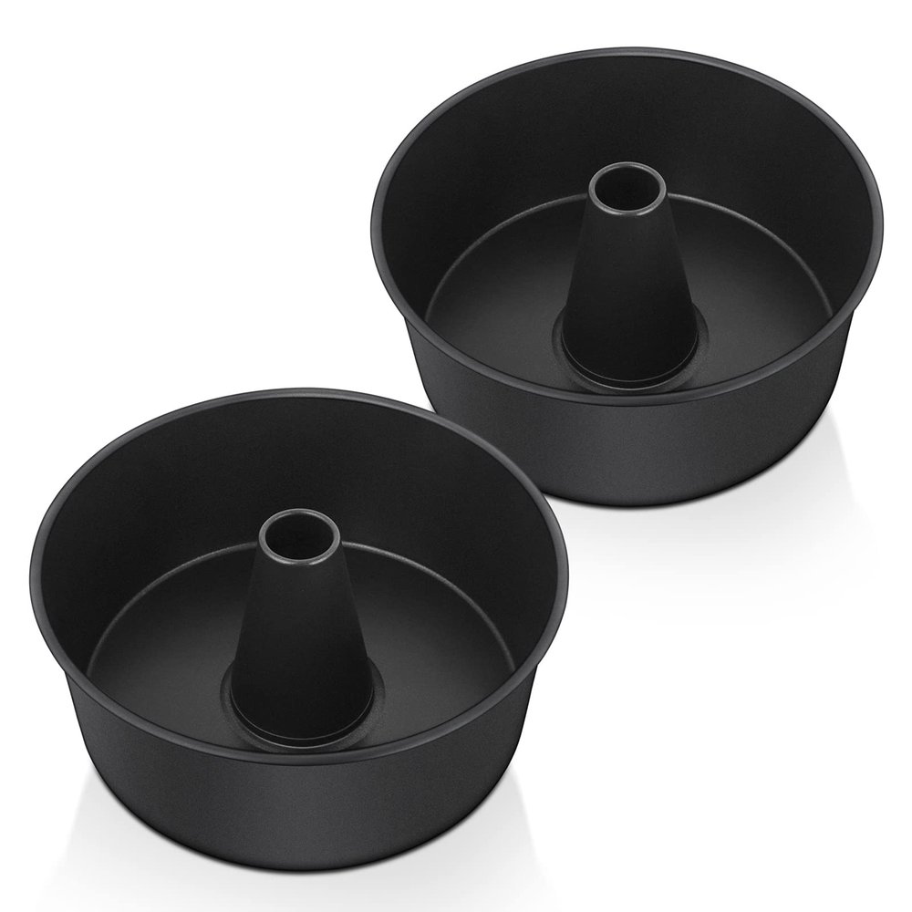 E-far Angel Food Cake Pan Set of 2, 10-Inch Non-stick Tube Pan for Baking Pound Chiffon Cake, One-piece Design, Easy Release & Clean up