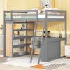 Hlcodca Versatile Full Size Loft Bed with Under-Bed Desk and Storage Shelves,Wooden Loft Bed with Ladders and Guardrails,for Kids Boys Girls Teens Adults Use (Gray@F) view 1