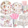 Xigejob Fairy Party Decorations Tableware - Fairy Birthday Party Supplies, Plate, Cup, Napkin, Tablecloth, Cutlery, Flower Fairies Enchanted Forest Garden Birthday & Baby Shower Decorations | Serve 24 view 1