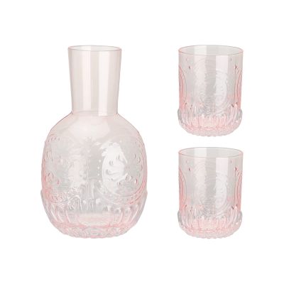ZWMBYN Vintage Bedside Water Carafe and Glass Set, 44oz Crystal Nightstand Water Carafe with 2 Tumbler Glass Cup, Elegant Mouthwash Decanter & Water Pitcher for Storing Water, Juice and Other Drinks